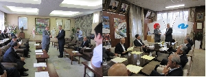 知事と八江会長　　　　議長と八江会長